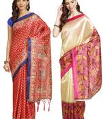Multicolor printed art silk saree with blouse