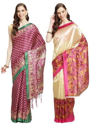 Multicolor printed art silk saree with blouse 1