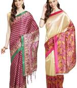 Multicolor printed art silk saree with blouse