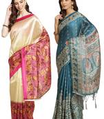 Multicolor printed art silk saree with blouse