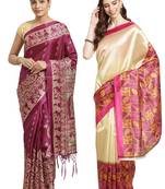 Multicolor printed art silk saree with blouse