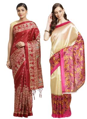 Multicolor printed art silk saree with blouse 1