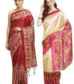 Multicolor printed art silk saree with blouse