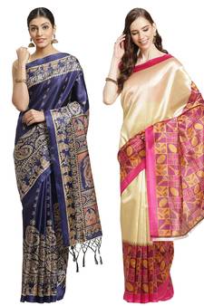Multicolor printed art silk saree with blouse