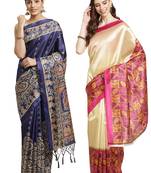 Multicolor printed art silk saree with blouse