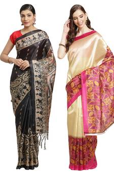 Multicolor printed art silk saree with blouse