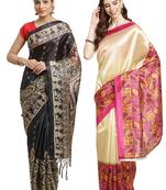 Multicolor printed art silk saree with blouse