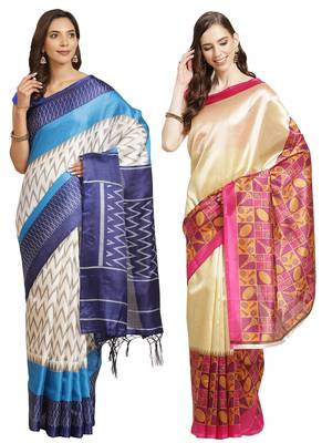 Multicolor printed art silk saree with blouse 1