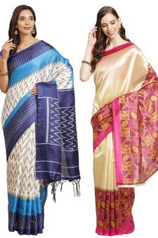 Multicolor printed art silk saree with blouse