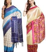 Multicolor printed art silk saree with blouse