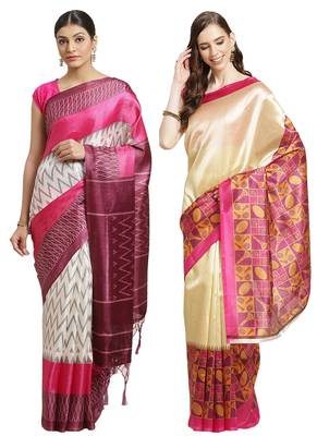 Multicolor printed art silk saree with blouse 1