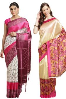 Multicolor printed art silk saree with blouse