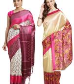 Multicolor printed art silk saree with blouse