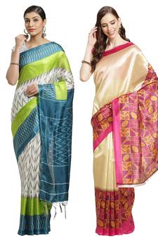 Multicolor printed art silk saree with blouse