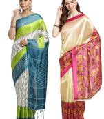 Multicolor printed art silk saree with blouse