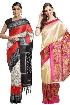 Multicolor printed art silk saree with blouse