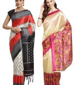 Multicolor printed art silk saree with blouse