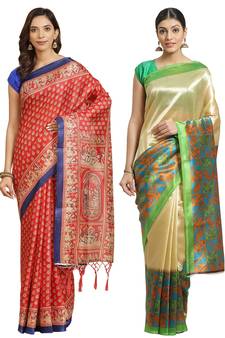 Multicolor printed art silk saree with blouse
