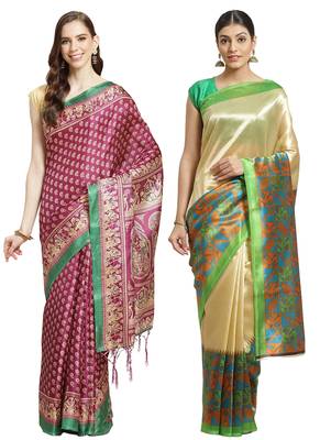 Multicolor printed art silk saree with blouse 1