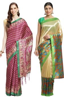 Multicolor printed art silk saree with blouse