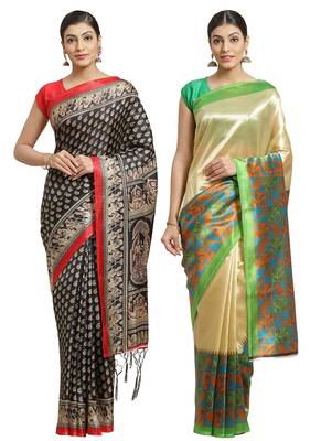 Multicolor printed art silk saree with blouse 1