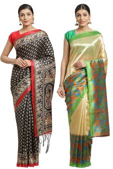 Multicolor printed art silk saree with blouse