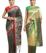 Multicolor printed art silk saree with blouse