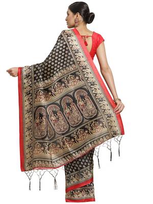 Multicolor printed art silk saree with blouse 3