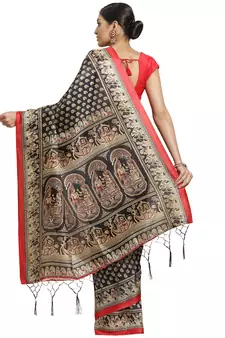 Multicolor printed art silk saree with blouse