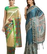 Multicolor printed art silk saree with blouse