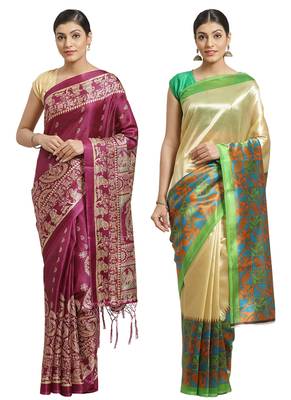 Multicolor printed art silk saree with blouse 1