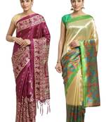 Multicolor printed art silk saree with blouse