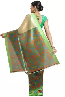 Multicolor printed art silk saree with blouse