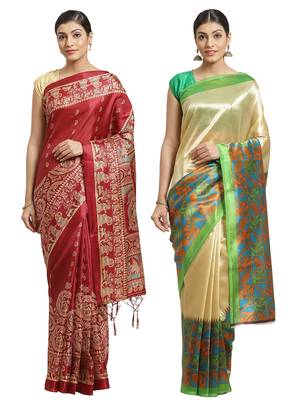 Multicolor printed art silk saree with blouse 1