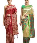Multicolor printed art silk saree with blouse