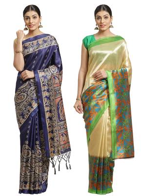 Multicolor printed art silk saree with blouse 1