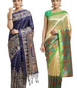 Multicolor printed art silk saree with blouse
