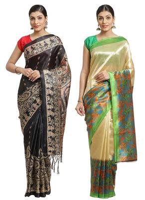 Multicolor printed art silk saree with blouse 1