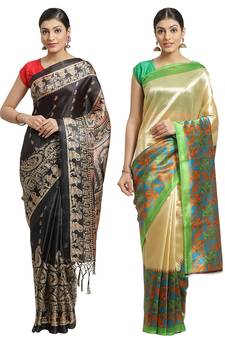 Multicolor printed art silk saree with blouse