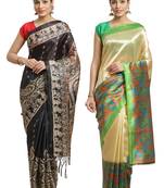 Multicolor printed art silk saree with blouse