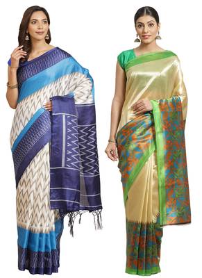 Multicolor printed art silk saree with blouse 1