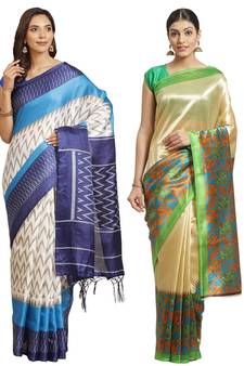 Multicolor printed art silk saree with blouse