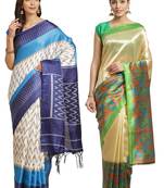 Multicolor printed art silk saree with blouse