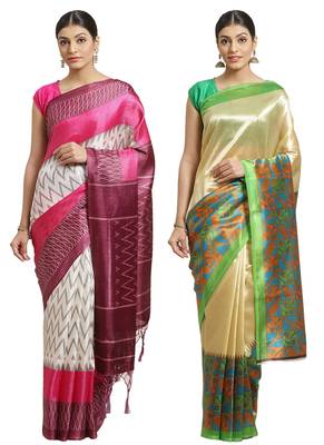 Multicolor printed art silk saree with blouse 1
