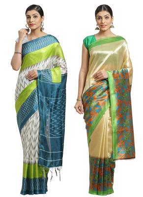 Multicolor printed art silk saree with blouse 1