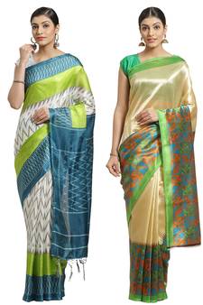 Multicolor printed art silk saree with blouse
