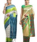 Multicolor printed art silk saree with blouse