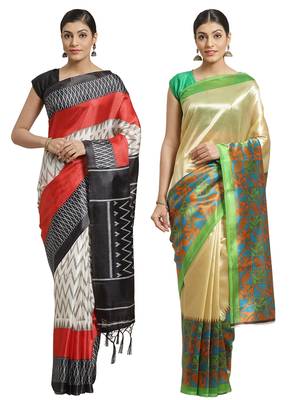 Multicolor printed art silk saree with blouse 1
