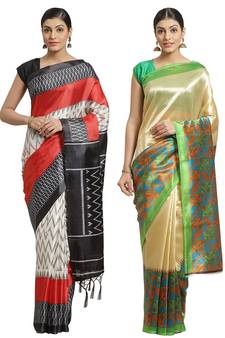 Multicolor printed art silk saree with blouse
