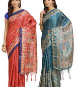 Multicolor printed art silk saree with blouse